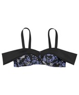 Adore Me Swim Top Womens 0X Black Blue Floral Bailey Contour Bandeau Bea... - $27.06 CAD