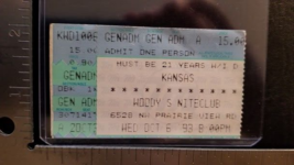 KANSAS - VINTAGE SEPTEMBER 6, 1993 WOODY&#39;S NITECLUB CONCERT TICKET STUB - £11.98 GBP