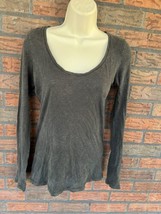 Victoria&#39;s Secret Black Scoop Neck Small Long Sleeve Shirt Top Burnout Stretch - £4.55 GBP