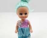 4&quot;  Fashion Doll W/ Blue Hair Wearing Blue/Purple Chrstmas Dress &amp; Purpl... - $9.89