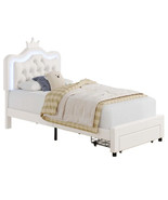Largent Leather Upholstered Storage Bed with LED Lights and Crown Headboard, Kid - $315.99 - $329.99