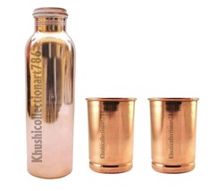 Pure Copper Water Bottle Plain 2 Drinking Tumbler Glass Ayurveda Health ... - £21.99 GBP