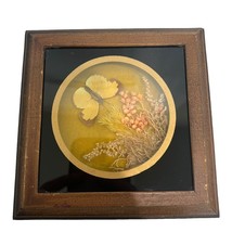 Vintage Framed Dry Flowers and Butterflies MCM 5X5 Square 3D Decorative ... - $18.68