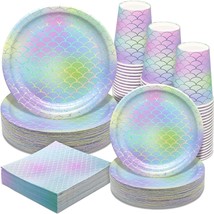 Mermaid Party Supplies - 200Pcs Party Disposable Paper Dinnerware Set With Dinne - £37.95 GBP