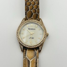 Armitron Gold Tone Crystal Mother Pearl Snake Print Genuine Leather Watch - €14,07 EUR