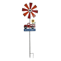 Farmhouse Style Red Farm Truck Windmill Spinner Welcome Garden Stake 72 Inches - £62.27 GBP