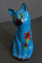 CAT MONEY BANK Coin Piggy Blue Kitten Figurine Ceramic 6" NEW image 4