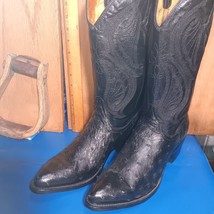 cowboy boots  Mens size 8 D Resistol ostrich bk L, emb bk U  (item:s2305 - $246.84