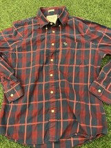 ABERCROMBIE &amp; FITCH Muscle Button Down Red &amp; Blue Plaid Shirt Size Large... - $18.70