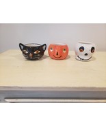3 Hallmark Halloween Tealight Candle Holders Black Cat, Pumpkin, Skeleton - £9.38 GBP