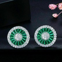 2.80Ct Baguette Cut Green Emerald Halo Stud Earrings 14K White Gold Finish - £138.36 GBP