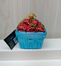 Robert Stanley strawberries in blue berry basket blown glass ornament - $19.79
