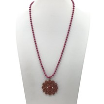 Vintage Mauve Filigree Pendant Necklace with Matching Ball Chain &amp; Ornate Medall - £45.46 GBP