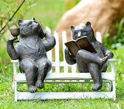 15&quot;L Aluminum Whimsical Grizzly Bear Couple With Cell Phone Wine And Book Statue - £238.15 GBP