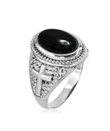 Sterling Silver Black Onyx Gemstone Christian Cross Ring - $137.18 CAD