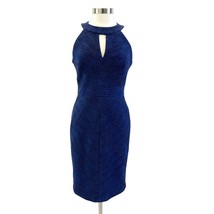 Eliza J Womens 12 Halter Neck Sheath Dress Navy Blue Metallic Stripe Cutout  - £38.55 GBP
