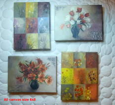 Small Floral Canvas Oil Painting - Sz 6x8 ea - Set of 4 - In good condition - $35.31