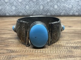 Vtg Turquoise Silver Tone Bracelet Indian Southwest 7.5-8 Inch CV JD - $16.83
