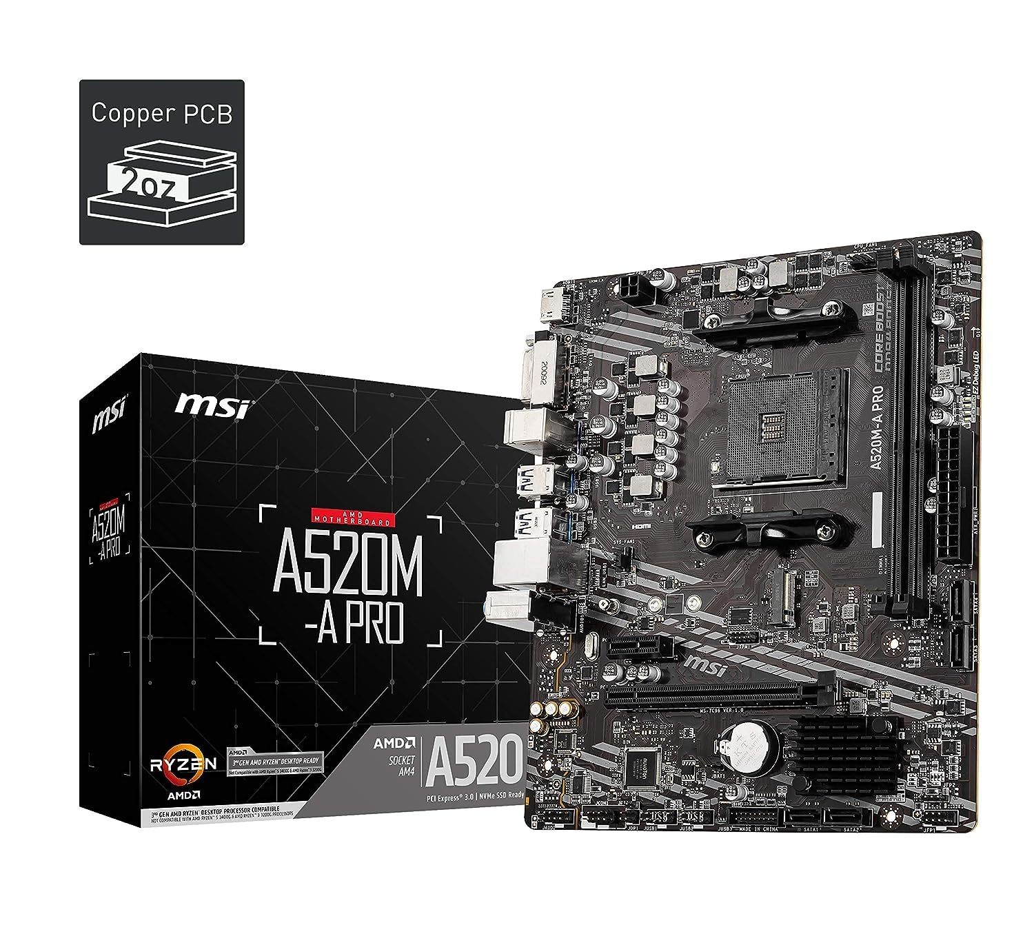 MSI A520M-A PRO Gaming Motherboard (AMD AM4, DDR4, PCIe 3.0, SATA 6Gb/s, M.2, US - $112.67