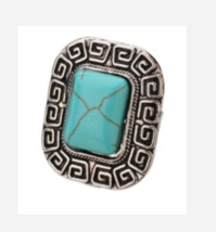 Silver Rectangle Turquoise Stone Adjustable Ring - £31.89 GBP
