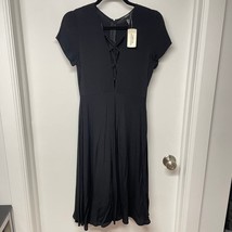 Forever 21 Black Lace Up V Plunge Neck Midi Dress Short Sleeve Womens Sm... - $13.86