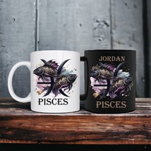 Pisces Zodiac Purple Back &amp; Gold Fish Mug - £19.24 GBP+