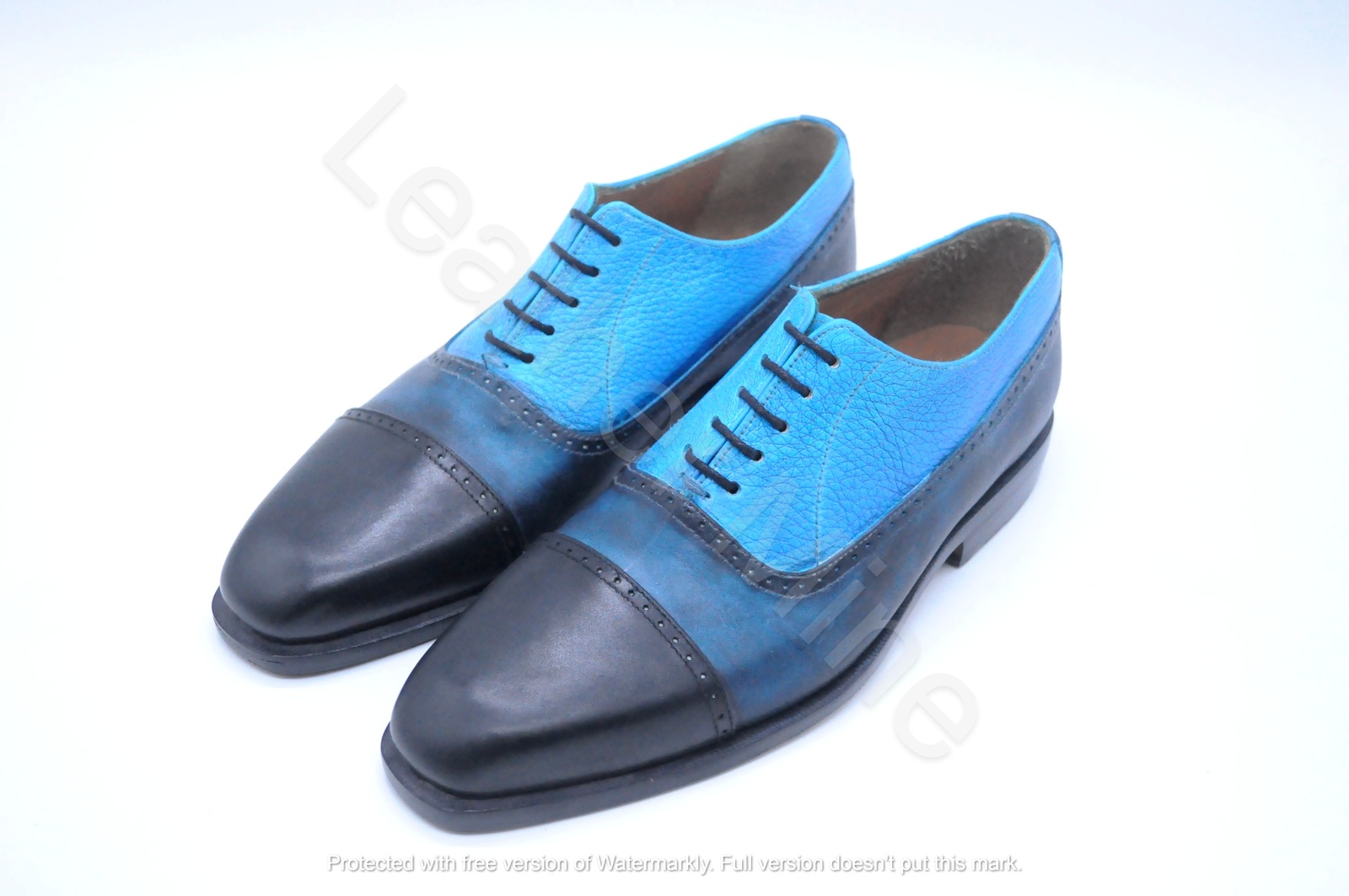 Handmade Men's Blue Patina Oxford Leather Dress Formal Shoes For Men