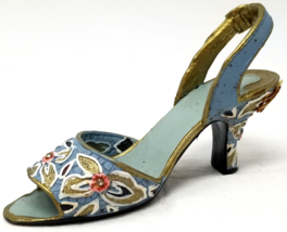 Blue Open Toe Floral Fashion Heels Shoe Figurine Ceramic Textured Vintage - $11.35