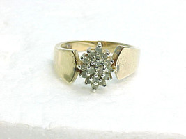 DIAMOND RING set in Yellow Gold on Sterling Silver -16 Round DIAMONDS -S... - $145.50