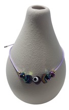 14K Solid Gold Beads Dark Purple Evil Eye Lavander Color String Adjustable Brace - £23.06 GBP