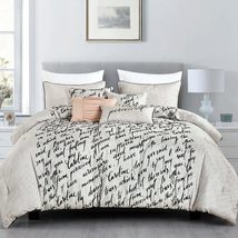 ESCA 7-Piece Naama Taupe Pleated Ruched Ruffled Embroidery Comforter Set - King/ - £64.92 GBP+