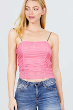 V-neck W/shirring Detail Elastic Strap Mesh Cami Top - $8.50