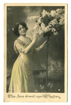 Beautiful Woman with Lilacs Tinted Photo Postcard 1910s Antique French RPPC - $19.70