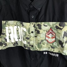 Rocawear Shirt Black Long Sleeve Button Up Camo color Block Embroidered Logo L - £11.86 GBP
