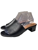 J Jill Sz 7.5 Square Toe Slides Slip-on Shoes Block Heel Black Leather - £13.35 GBP