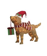 24&quot; CHRISTMAS PUPPLY WEARING SANTA HAT w GIFT TINSEL PRE-LIT YARD / INDO... - $199.16 CAD