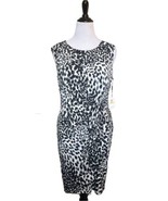 Calvin Klein Sheath Dress Sz 14 Black White Printed Tulip Hem Stretch  K... - $80.95 CAD