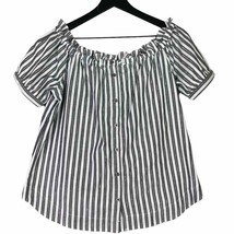 Blouse Shirt Rayon Short Sleeve Striped Women&#39;s Summer Casual Small Ladi... - £10.11 GBP