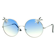 Super Flat Lens Sunglasses Thin Metal Round Circle Frame Palm Trees - £13.18 GBP