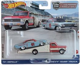 Hot Wheels &#39;61 Impala and &#39;72 Chevy Ramp Truck, Team Transport #54 - $21.78