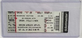 Crosby, Stills &amp; Nash - Original 2012 Unused Whole Full Concert Ticket - £11.85 GBP