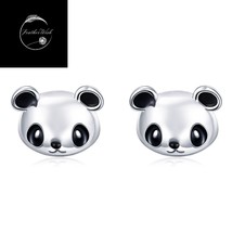 Genuine Sterling Silver 925 Cute Panda Bear Animal Stud Earrings Girls Ladies - £13.99 GBP