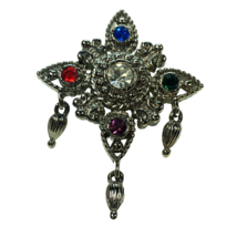 Vintage Signed Designer Bob Mackie Maltese Cross Brooch Pin Silver Tone ... - £25.35 GBP