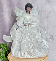 African American White Silver Angel Tree Topper Christmas Figure 12.5&quot; Tabletop - $34.99