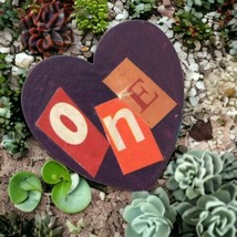 One Love Wood Handmade Brooch Heart Pin Hippie Folk Art Handpainted Vintage Boho - £11.09 GBP