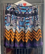 Lucy &amp; Co. Pleated Lined Chevron Skirt Sz L EUR 42 Multicolor Side Zip  ... - $16.78
