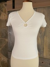 Hollister Womens Small V Neck Front Top Shirt Ribbed Short Sleeve White - £15.76 GBP