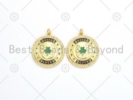 CZ Micro Pave Green Enamel Leaf On Round Medallion Shape Pendant,18K Gold - $4.99