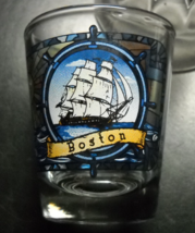 Boston Shot Glass Yankee Clipper Lighthouse Stained Glass Look on Clear Glass - £5.52 GBP