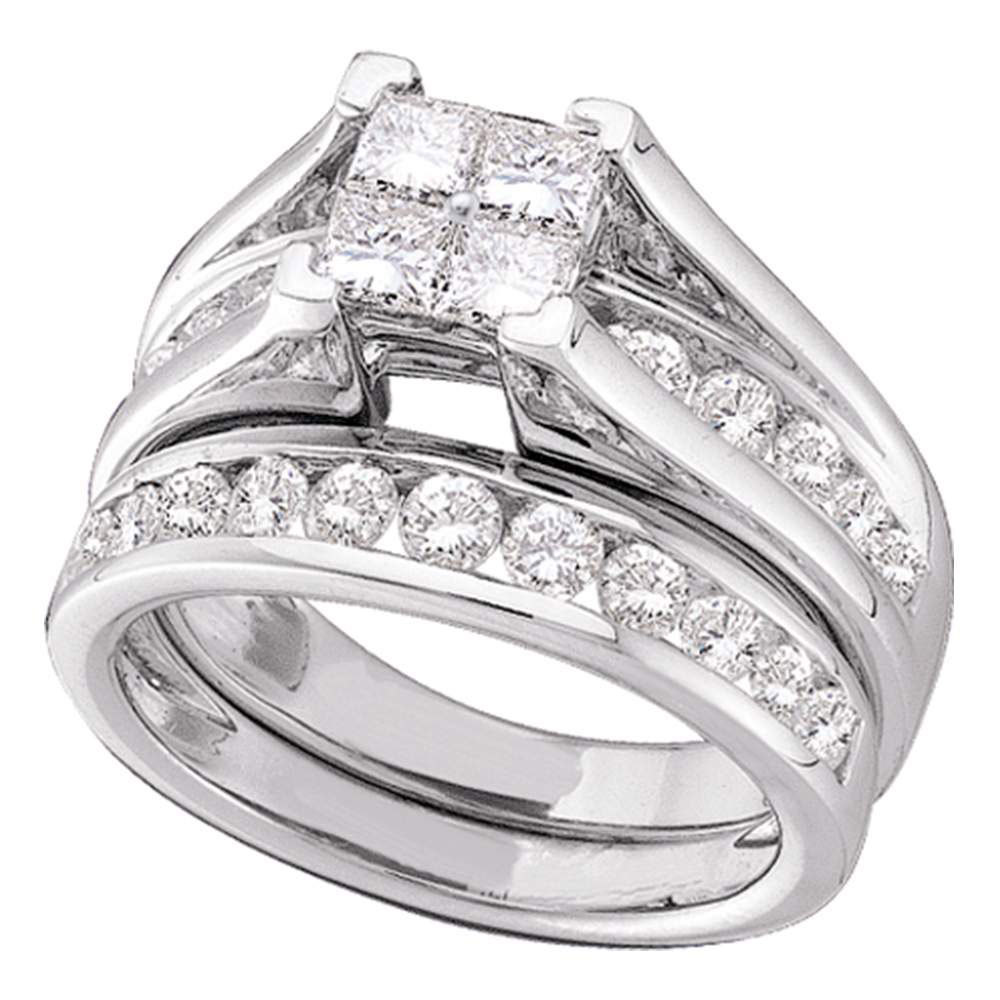 Primary image for 14k White Gold Princess Diamond Bridal Wedding Engagement Ring Set 3.00 Ctw